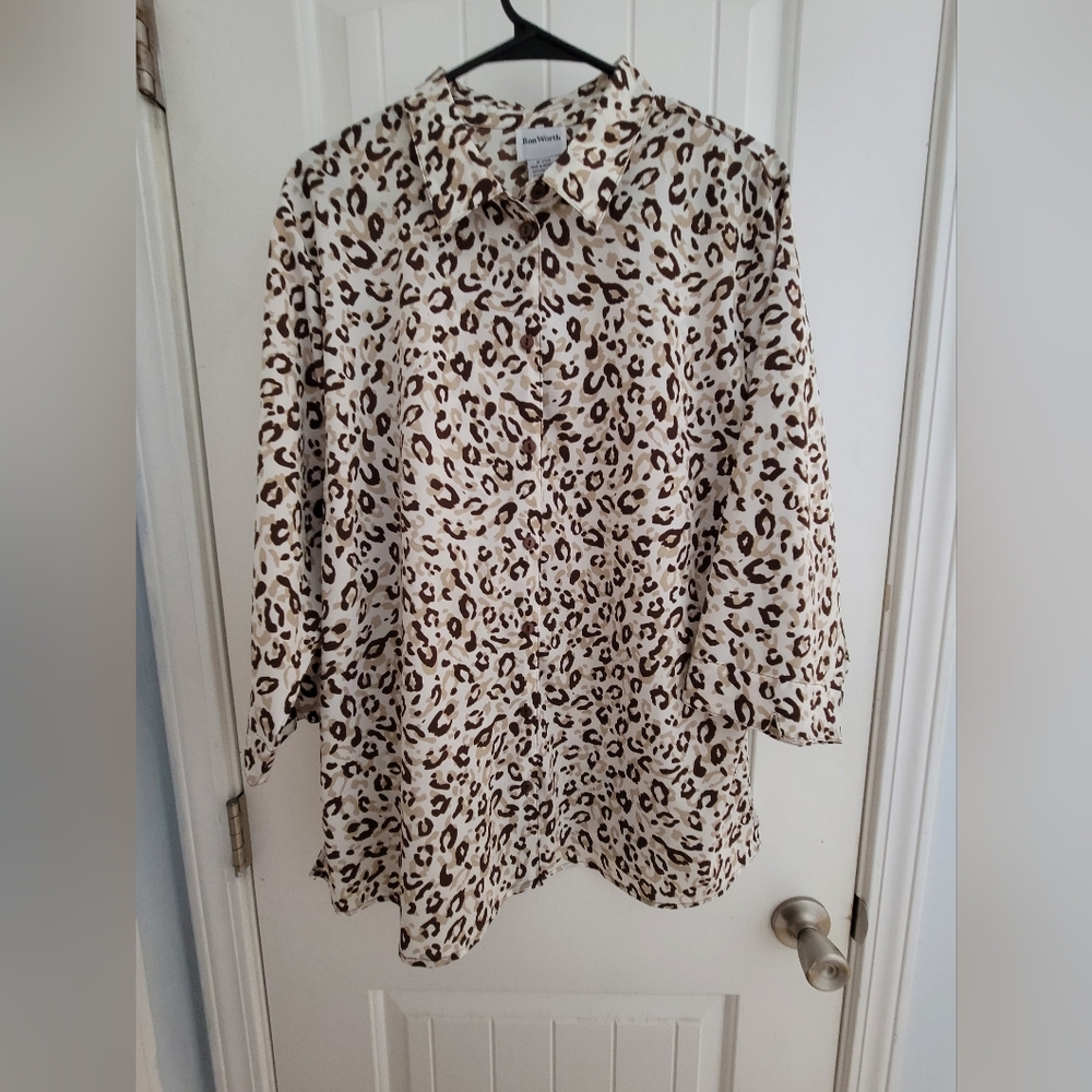 Leopard Print BonWorth Button Up Blouse